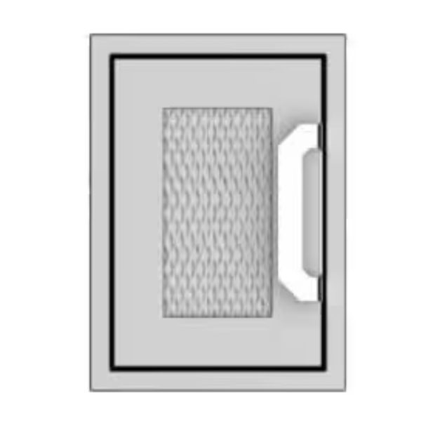Illustration of a rectangular door with a textured panel and a white handle, designed for ventilation or access.