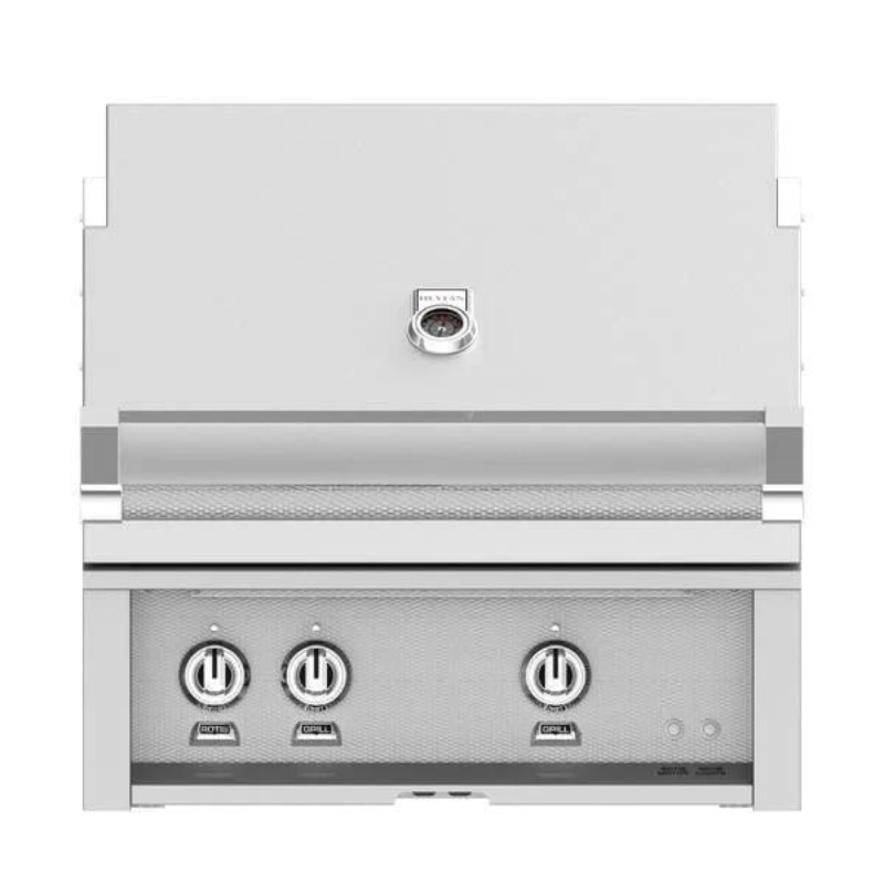 xr:d:DAF7NiW2fJU:4,j:3987228520668962199,t:24012822 Stainless steel outdoor grill with three control knobs and an integrated thermometer, designed for high-performance cooking.