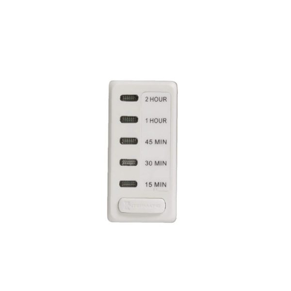 White timer switch with labeled time settings: 15 minutes, 30 minutes, 45 minutes, 1 hour, and 2 hours.