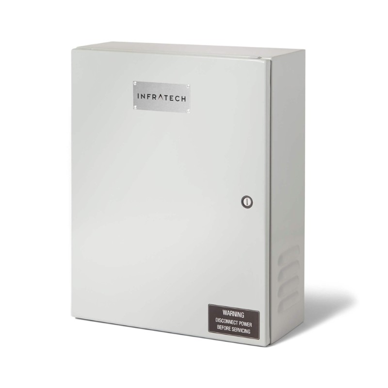 6df511d2-41e2-407f-a607-d327225e07c7.jpg Infratech electrical control box with warning label for safe servicing.
