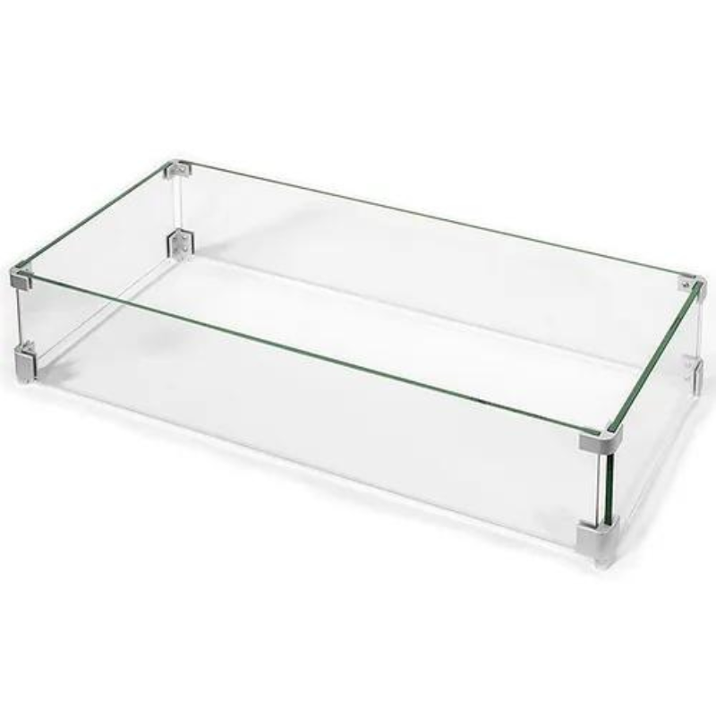 Clear glass storage box with metal corners, ideal for organizing and displaying items. Perfect for home decor or office use.