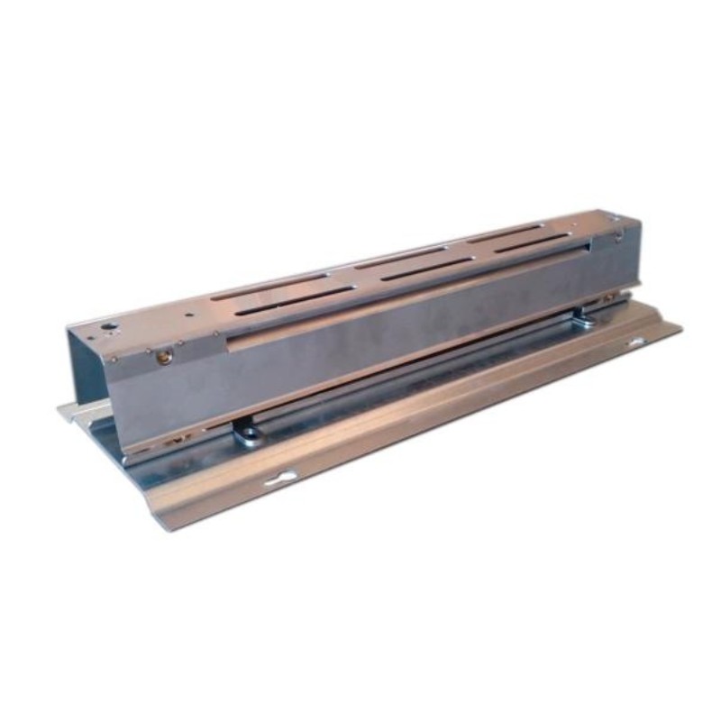 Stainless steel linear slide system for precise mechanical movement and positioning in machinery applications.