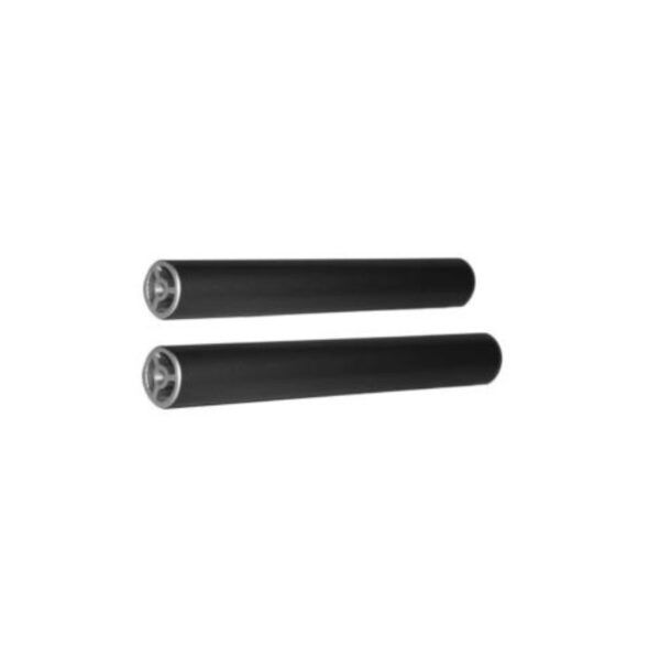 Two black bicycle handlebar grips with silver end caps, designed for improved comfort and grip during cycling.