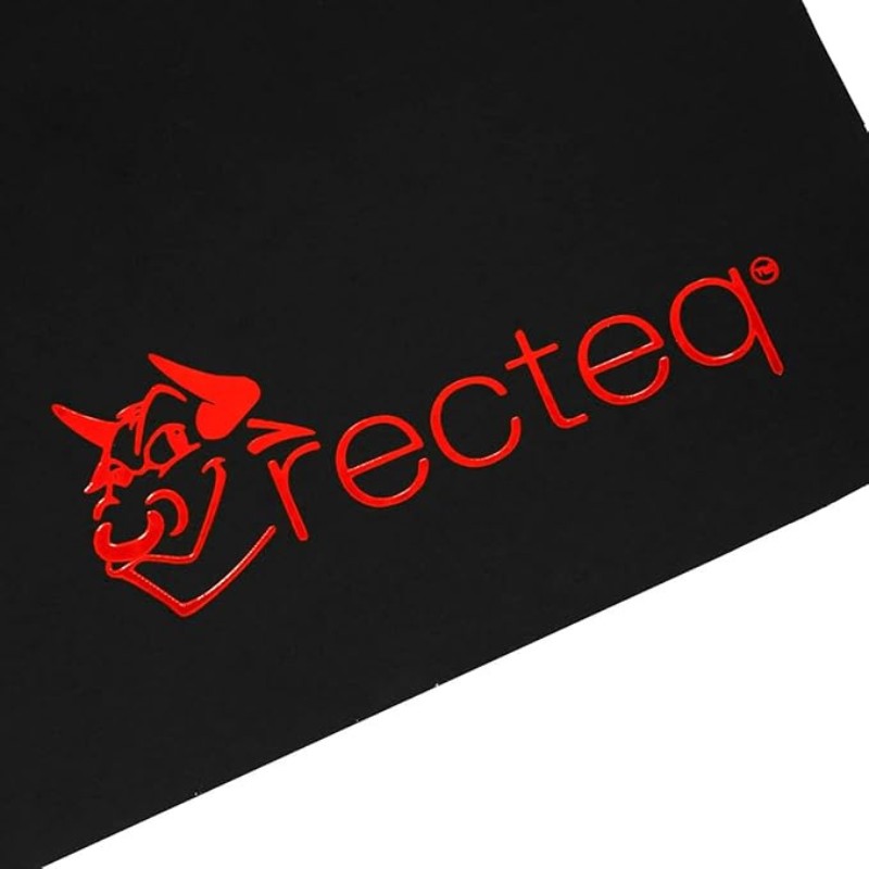 Red recteq logo on a black background, featuring a stylized pig design.