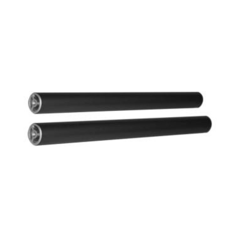 Black roller tubes for material handling, featuring durable construction and end caps for stability. Ideal for conveyor systems and industrial applications.