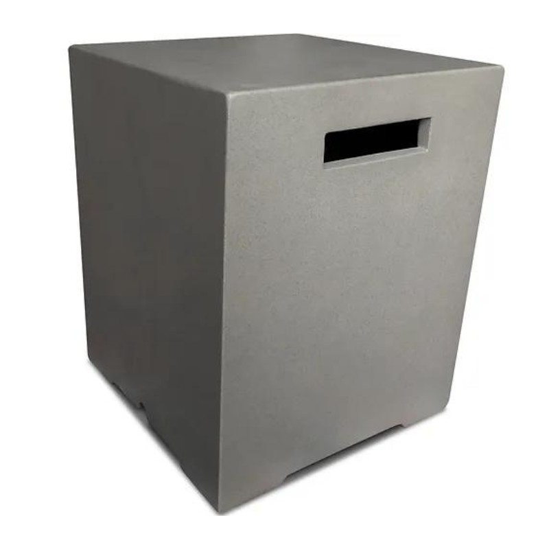 Gray concrete storage cube with a slot for easy access, ideal for modern home decor and organization.