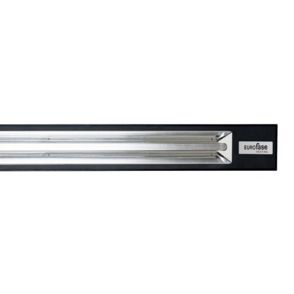 Eurofase heating lamp with dual tubes, designed for efficient warmth and illumination, featuring a sleek black design.