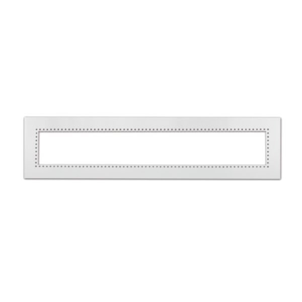 White decorative frame with a rectangular cutout and dotted border, ideal for displaying photos or artwork.