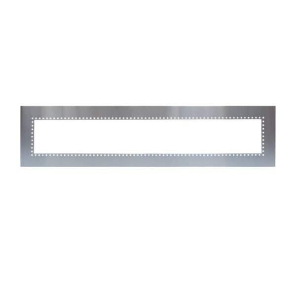 Metal template with perforated edges and a rectangular cutout, ideal for crafting and design projects.