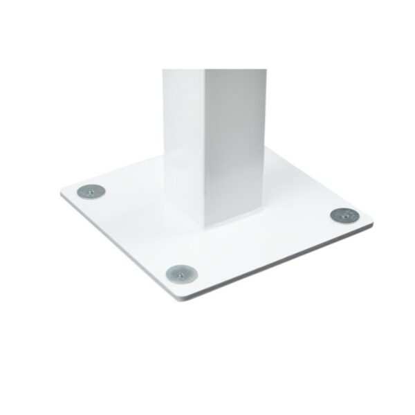 White square base with a vertical support post, featuring four circular mounting holes for secure installation. Ideal for furniture or display stands.
