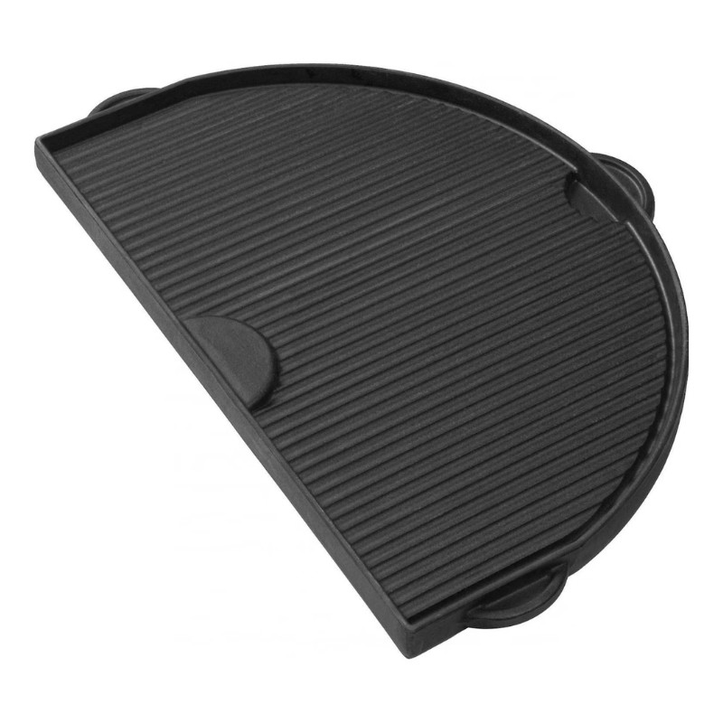 Cast iron grill pan with ridged surface and handles, perfect for cooking meats and vegetables.
