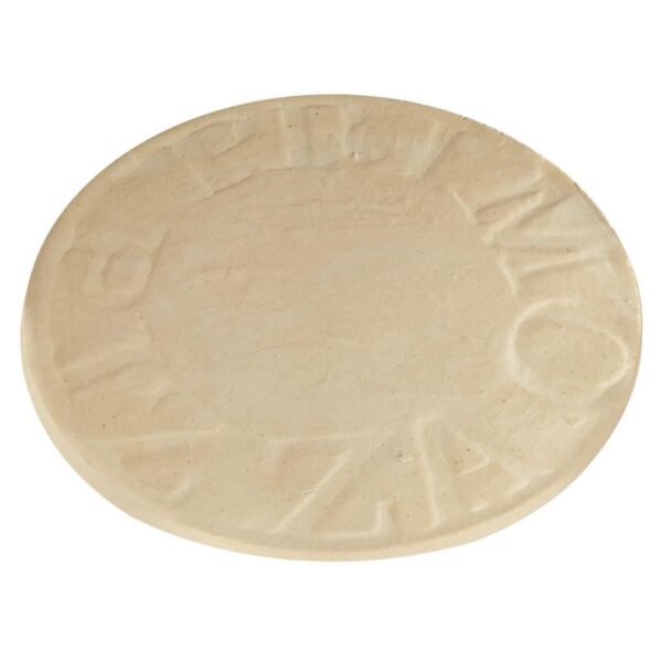 Round, light-colored ceramic plate with embossed lettering, ideal for serving snacks or displaying decorative items.