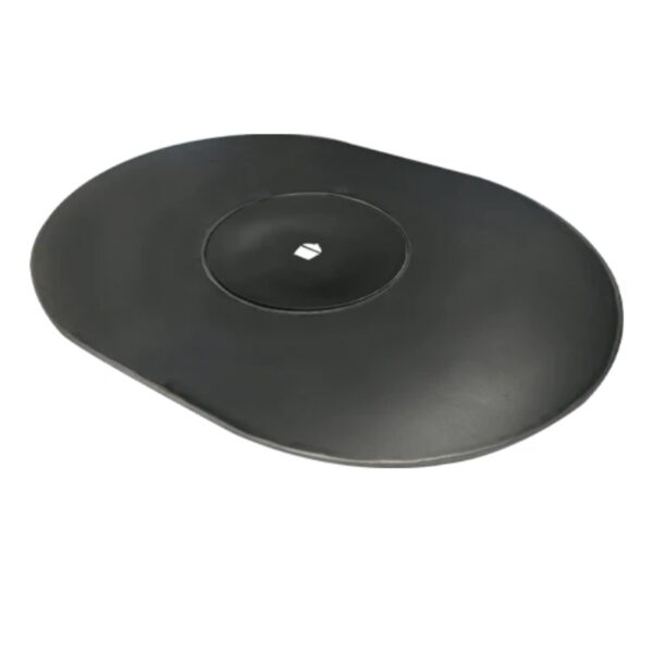 Black circular rubber mat with a central hole, designed for stability and protection in various applications.