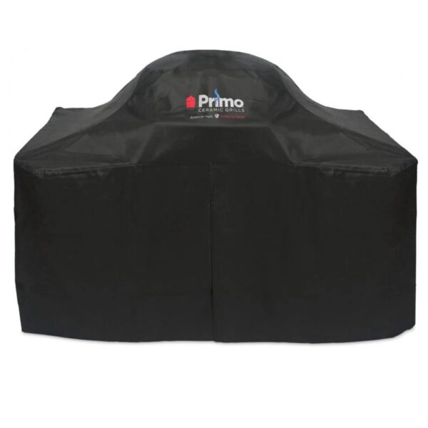 Primo Ceramic Grills black grill cover designed for protection against weather elements, featuring a secure fit and durable material.