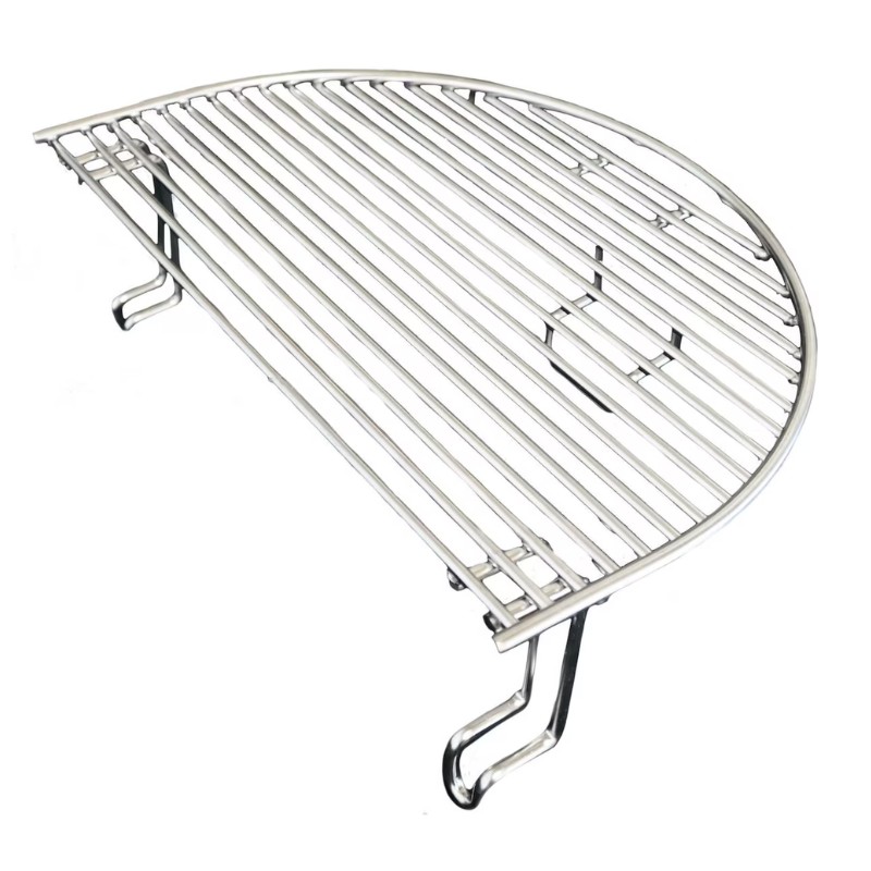 3d47a4df-1896-4acd-98e4-2f235fa89be5.jpg Stainless steel grill grate designed for efficient heat distribution and cooking, featuring a half-moon shape for optimal space utilization.