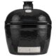 Primo Ceramic Grill in black, showcasing a durable ceramic design with a temperature gauge on the lid, ideal for outdoor cooking and grilling enthusiasts.