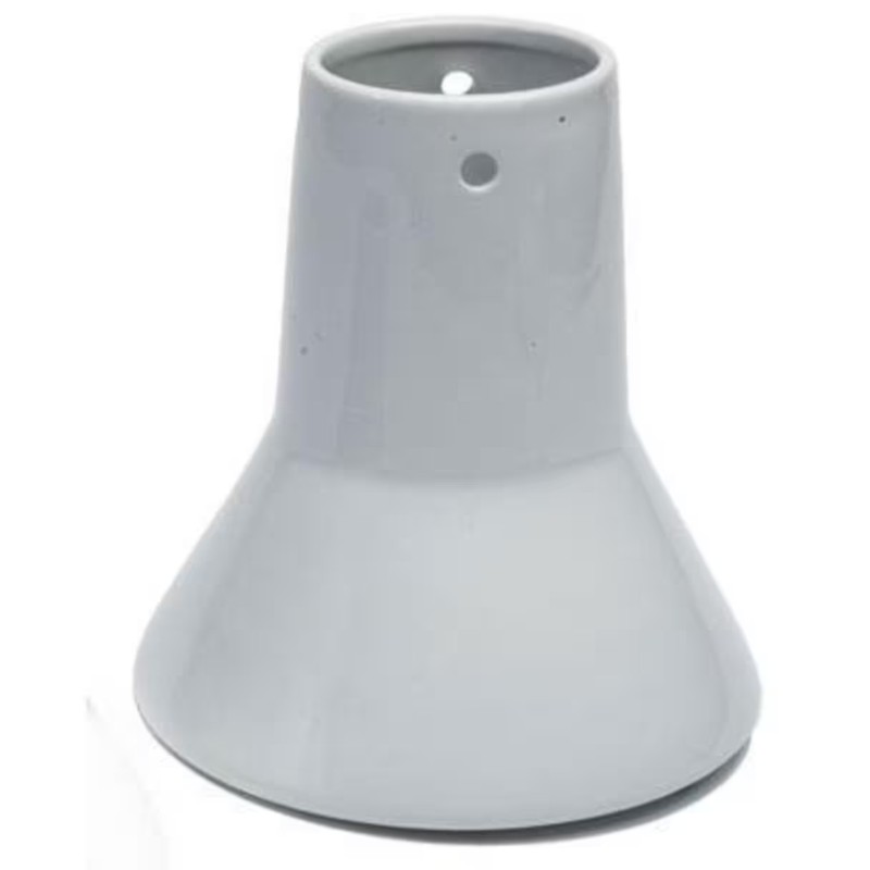 53eb6917-9ced-4a04-947d-4b798dcd135a.jpg Gray ceramic funnel with a wide base and narrow top, featuring a small hole for easy pouring and straining. Ideal for kitchen use and food preparation.