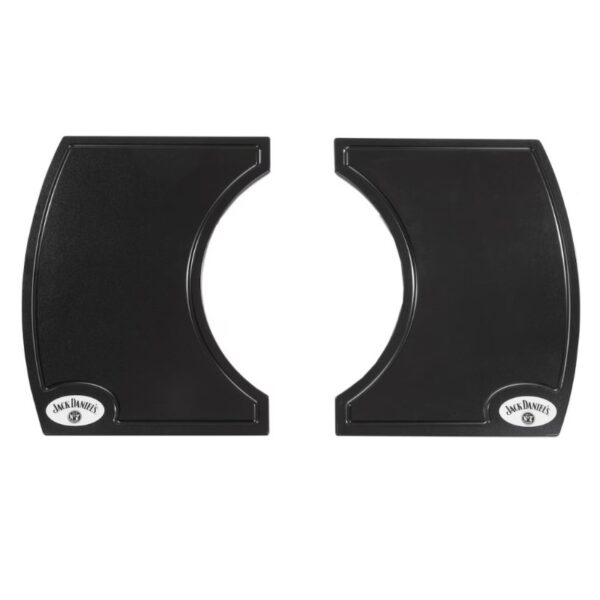 Jack Daniel's branded black coasters, featuring a curved design and logo, ideal for protecting surfaces while enjoying drinks.