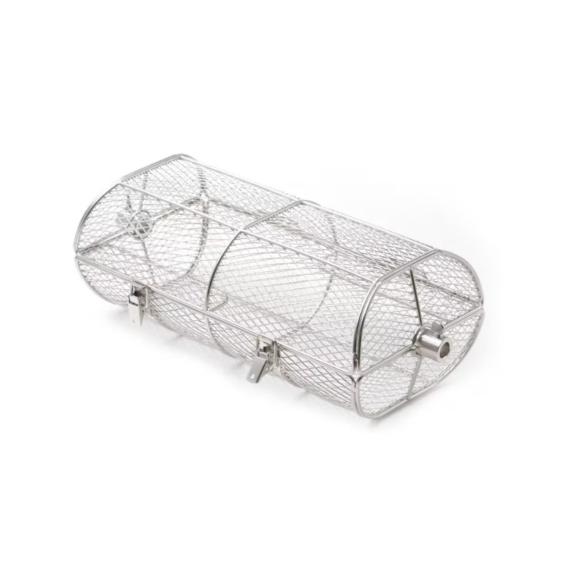 72516243-6095-43f4-8c0e-ed1efbcb53b5.jpg Stainless steel mesh grilling basket for barbecue, designed for easy cooking and flipping of food.