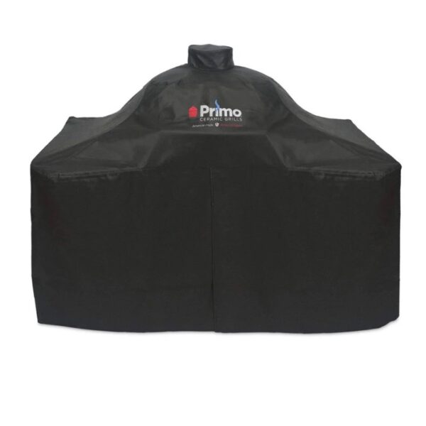 Primo ceramic grill cover in black, designed for protection against weather elements and dirt.