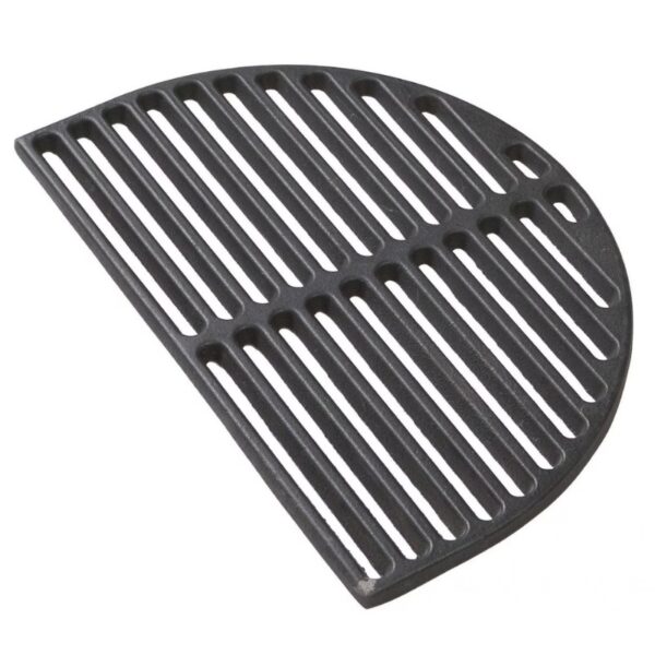 Cast iron half grill grate designed for even heat distribution and enhanced grilling performance. Ideal for outdoor grills and barbecues.