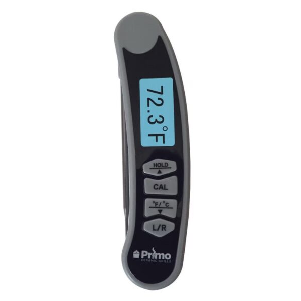 Primo digital thermometer displaying a temperature of 72.3°F, featuring buttons for hold, calibration, and temperature unit selection. Ideal for precise cooking and grilling.