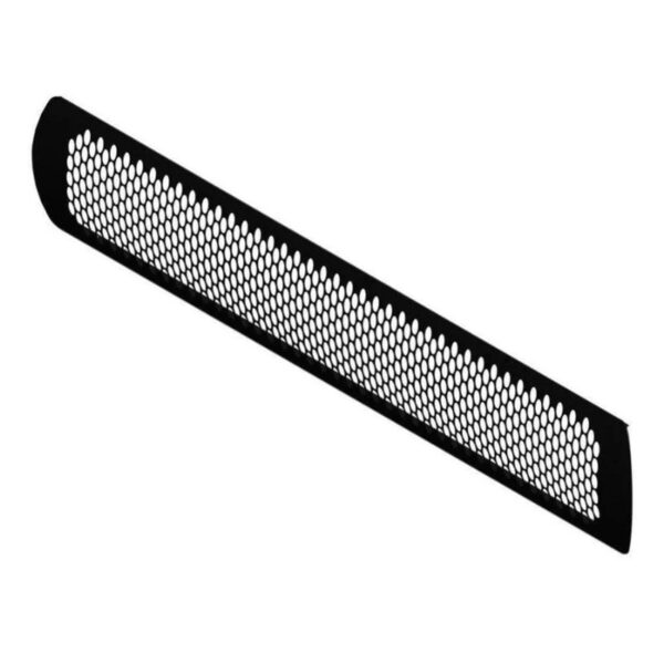 Black metal mesh grille for automotive use, featuring a honeycomb design for ventilation and airflow.