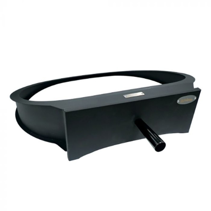 Black rubber feeding trough with a drainage spout, designed for livestock feeding and water management.