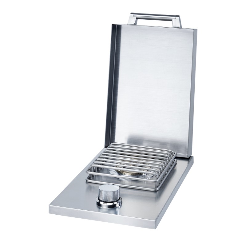 Portable stainless steel gas stove with a sleek design and adjustable burner control. Ideal for outdoor cooking and camping.
