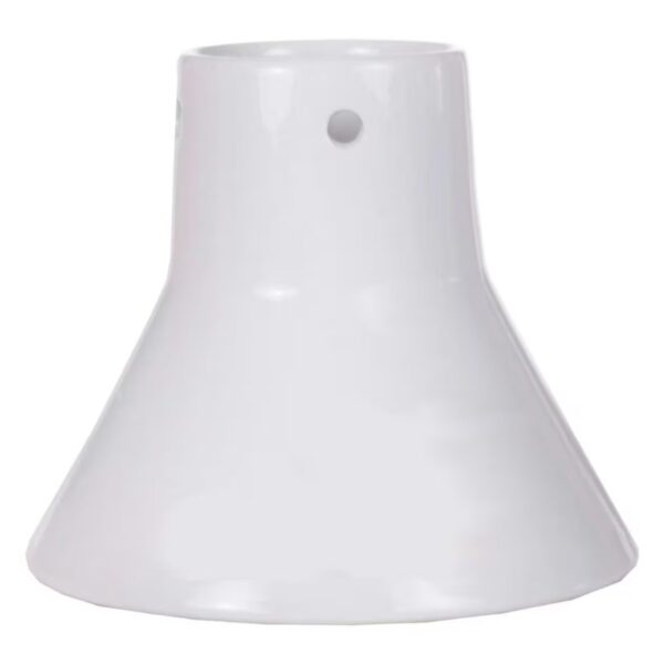 White ceramic lamp shade with a wide flared design and a mounting hole at the top. Ideal for modern lighting fixtures.
