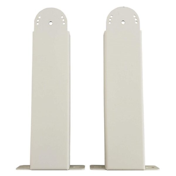 Set of two white metal brackets with mounting holes for secure installation. Ideal for shelves or furniture support.