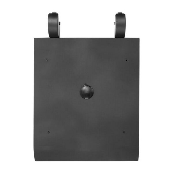 Black metal wall sign with two top hooks and a central knob, ideal for home decor or signage.