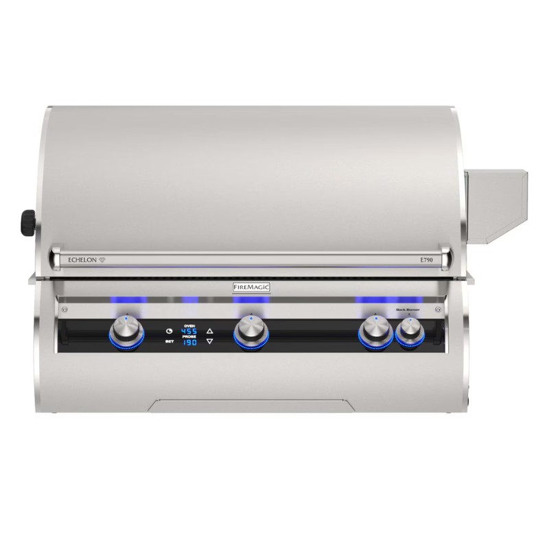 8007033d-efc2-4964-b896-1e9681b0fc7b.jpg Fire Magic Echelon E790 grill with stainless steel finish, featuring three control knobs and digital display for precise temperature settings. Ideal for outdoor cooking and barbecues.