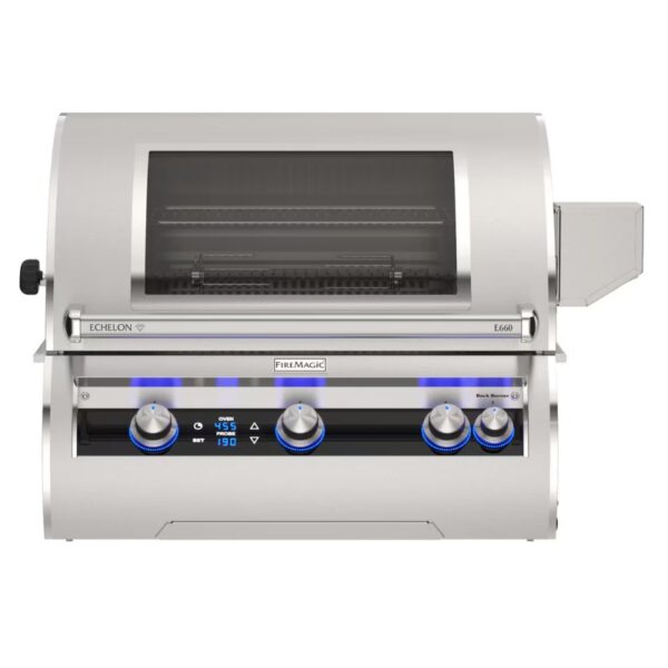 Echelon E660 Fire Magic grill featuring a stainless steel design, digital display, and adjustable knobs for precise temperature control.