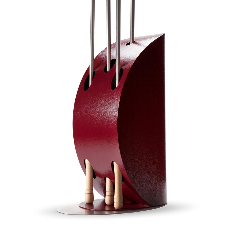 xr:d:DAF6RA8VsXw:10,j:7074445528192269347,t:24012317 Modern kitchenKnife holder with sleek red design and stainless steel blades, featuring wooden supports for stability. Perfect for organizing kitchen utensils.