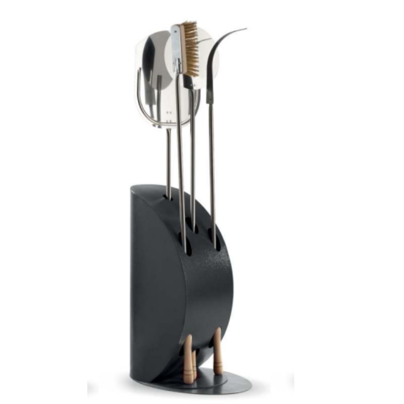 Stylish black utensil holder displaying grilling tools including a spatula, grill brush, and fork, designed for outdoor cooking enthusiasts.