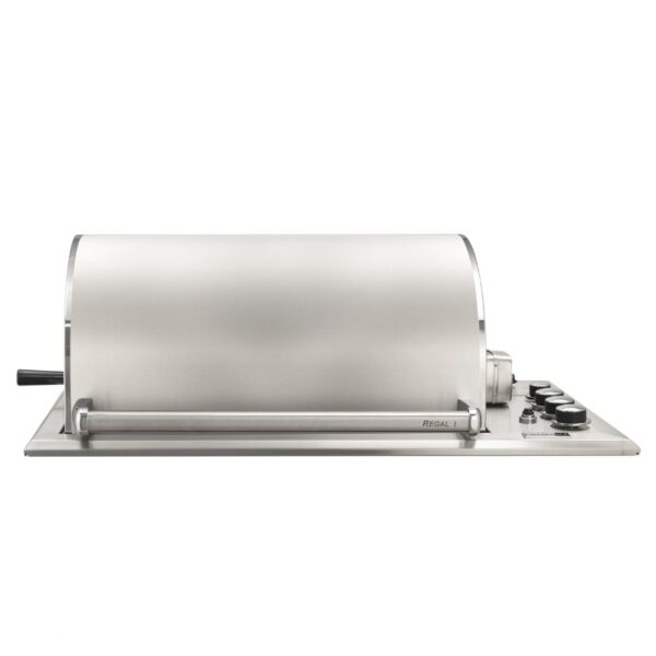 Stainless steel commercial rotisserie oven with a sleek design and control knobs. Ideal for cooking meats evenly.