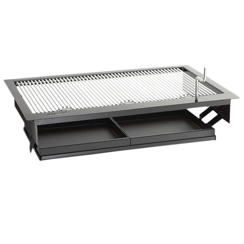 79932ff1-8a83-487f-8182-2772d8dcbc60.png Portable outdoor grill with a stainless steel grate and sliding storage drawers for convenience. Ideal for barbecues and cooking on the go.