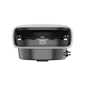 Everdure Kiln cooking appliance with a sleek design, featuring a front view showcasing its open cooking area and brand logo.