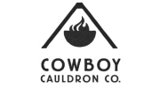 Black and white logo of Cowboy Cauldron Co. featuring a cauldron with flames, enclosed in a triangular frame.