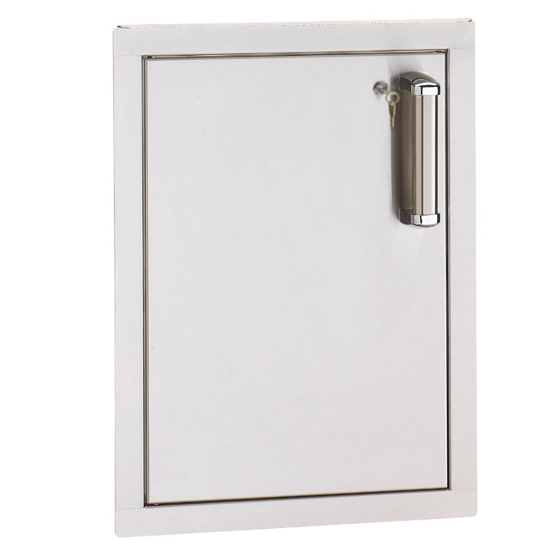 Stainless steel access door with a sleek design and a secure locking handle, suitable for maintenance and utility access in buildings.