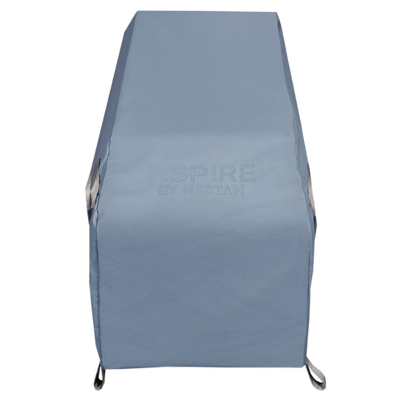 32435d84-692a-4eb1-b8e7-4b5adf9d4a41.jpg Gray grill cover by Hestan, featuring "Aspire" branding and side straps for secure fastening.