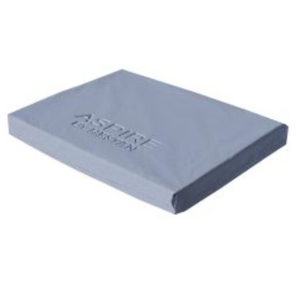 Gray foam cushion with embossed "ASPIRE" branding, designed for comfort and support.