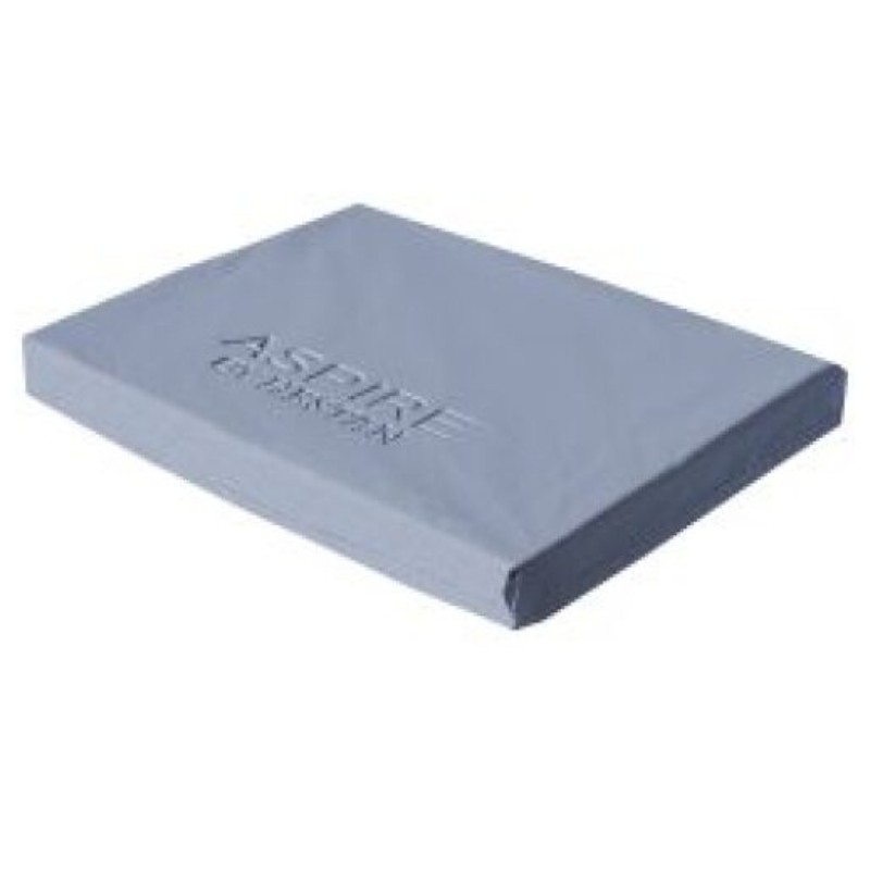 847b53f1-2a50-4b39-bae1-45b7c2b4e586.jpg Gray foam cushion with embossed "ASPIRE" branding, designed for comfort and support.