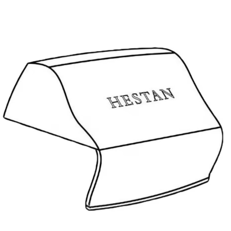 Line drawing of a Hestan kitchen utensil with a distinctive curved design, showcasing the brand name prominently.