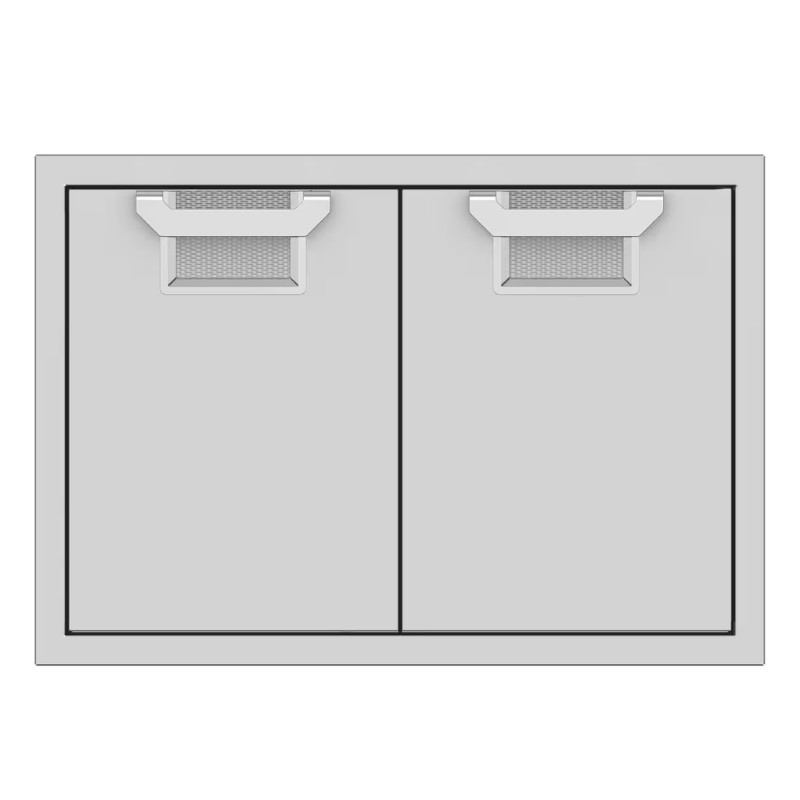 Double-door refrigerator with a sleek, modern design and mesh handles, ideal for efficient storage and organization in kitchens or commercial spaces.