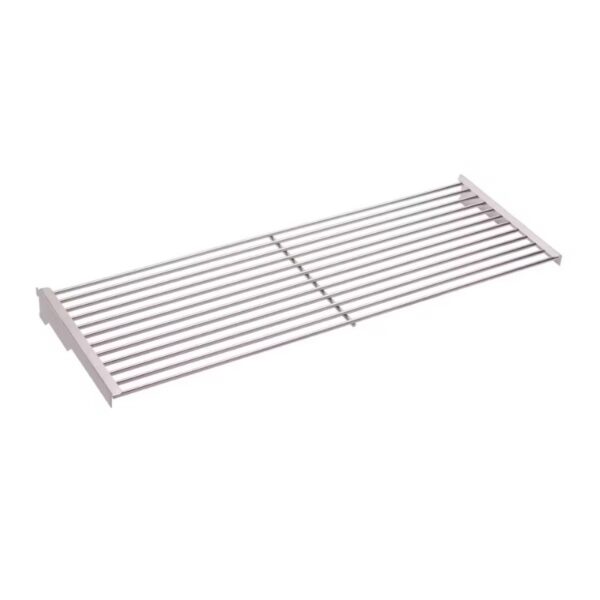 Chrome wire shelf for storage and organization in closets or pantries, featuring a durable design with evenly spaced slats.