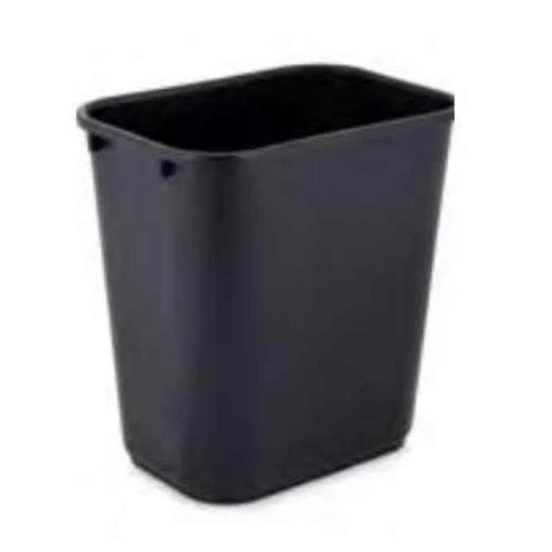 Black rectangular trash can made of plastic, suitable for home or office use.