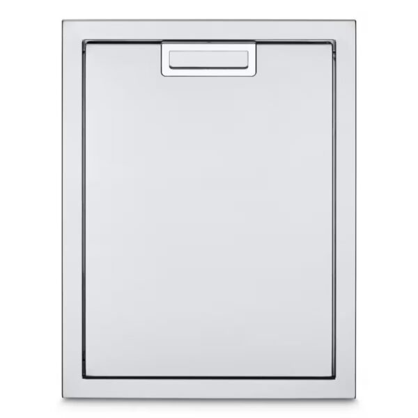 Sleek stainless steel dishwasher front with a simple handle, designed for modern kitchens.