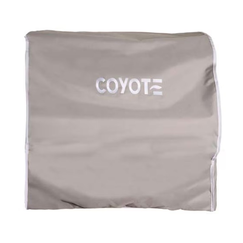 21b97532-49e6-4dd3-8f6c-20d8aeec150f.jpg Coyote grill cover in light gray, designed for durability and weather resistance, featuring the "Coyote" logo.